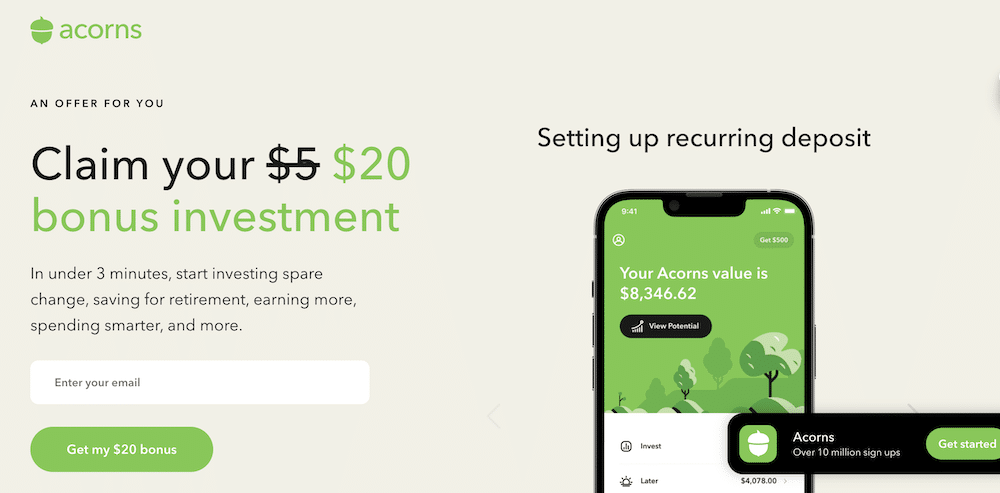 acorns homepage