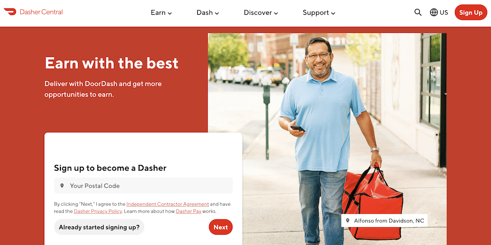 doordash driver homepage